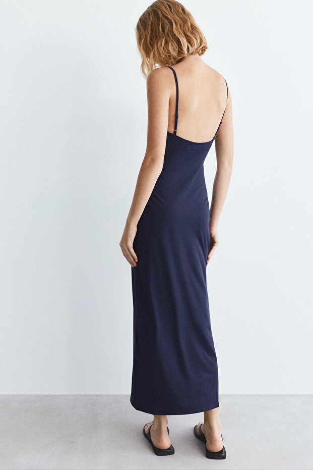 Askılı poliamid midi elbise - 5