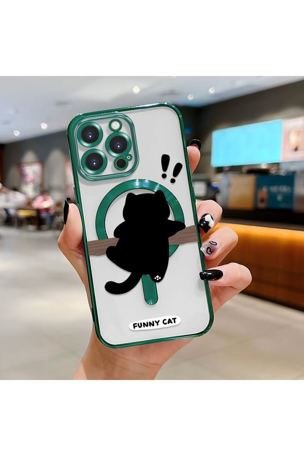 iPhone 14 Pro Compatible Cat Pattern Transparent Soft Silicone Magsafe Wireless Phone Case