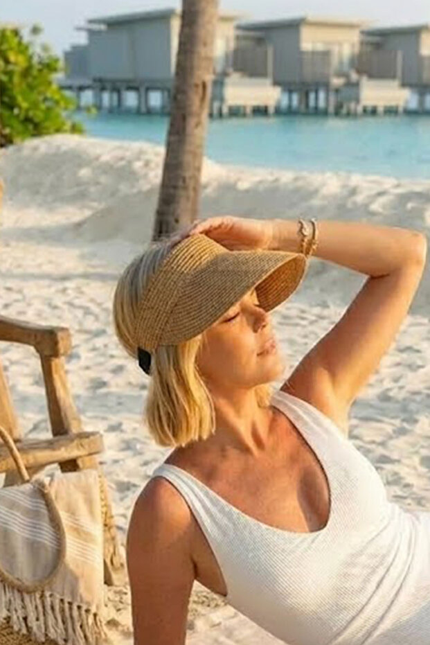 Women Straw Visor Hat Adjustable Sun Hat UV Protective Summer Beach Hat