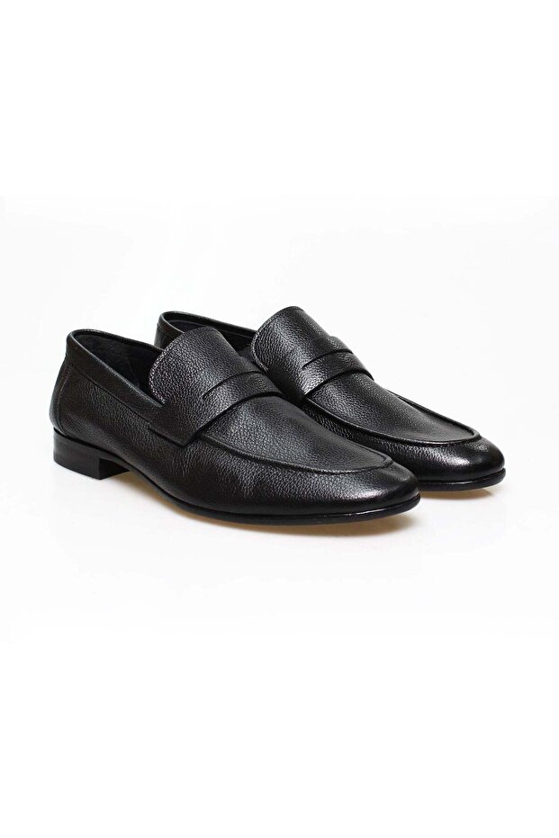 Black Color Laceless Genuine Leather Men's Shoes