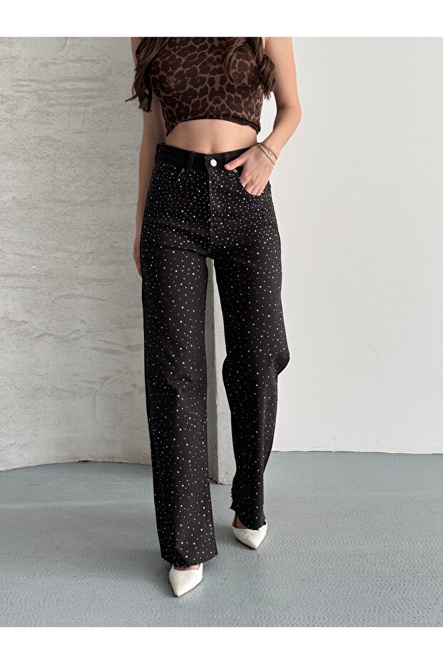 Women's Stoned Jean High Waist Wide-Leg Pants Brown