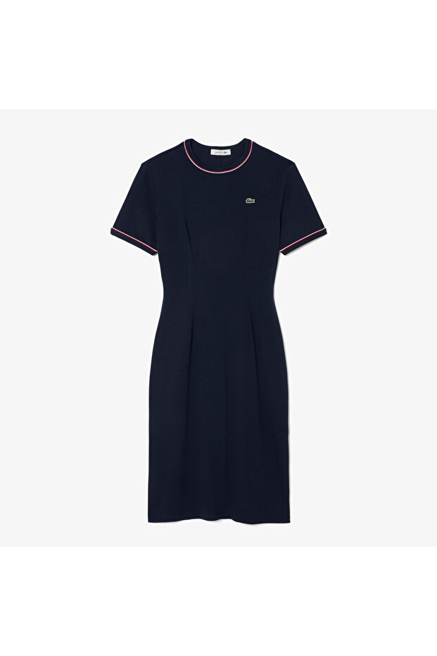 Kadın Flare Fit Kısa Kollu Bisiklet Yaka Lacivert Elbise - 4