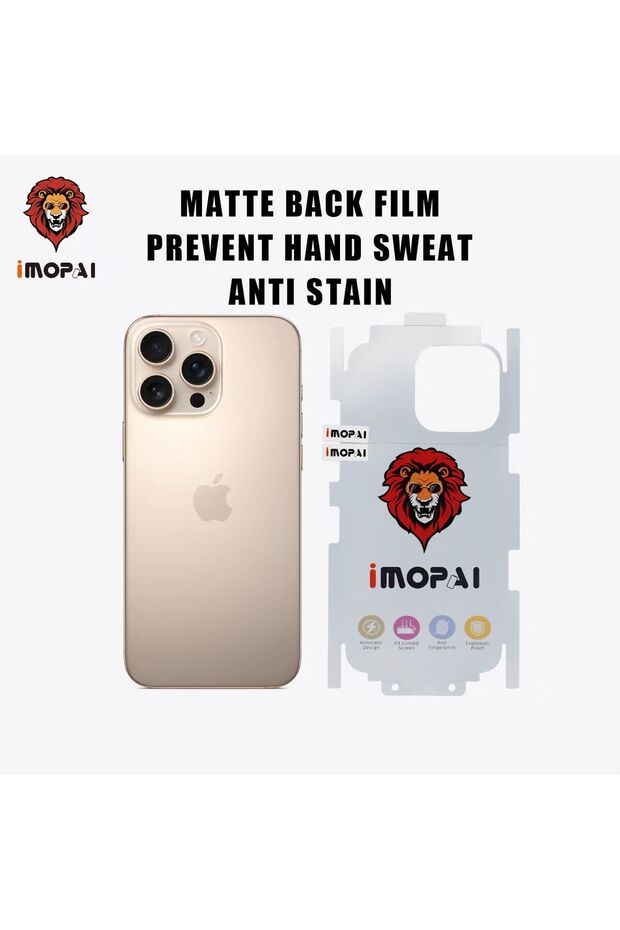 iMOPAI Matte Back Sticker for iPhone 16 Pro Max - Scratch Resistant & Anti-Stain Full Coverage Film
