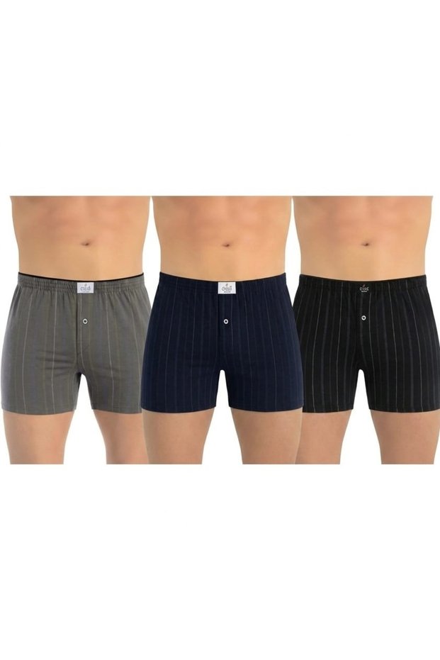 Men's 3 Pieces 100% Cotton Striped Stretchy Fabric, Buttoned, Towel Waist Boxer