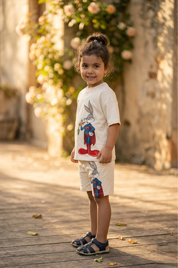 Two-Piece Set with Shorts 100% Cotton Summer Oversized friends 100% Cotton Top