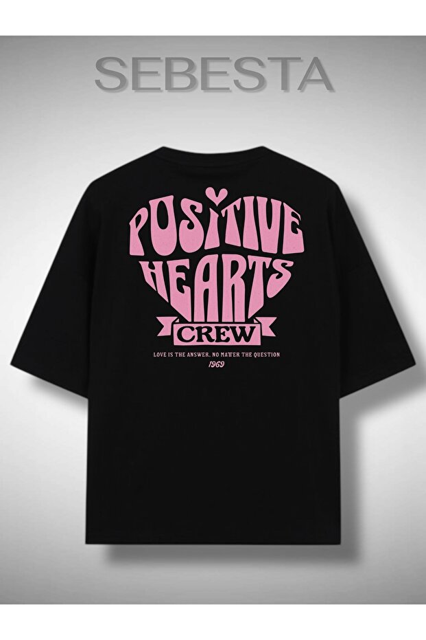Positive Heart Printed Premium Oversized t Shirt