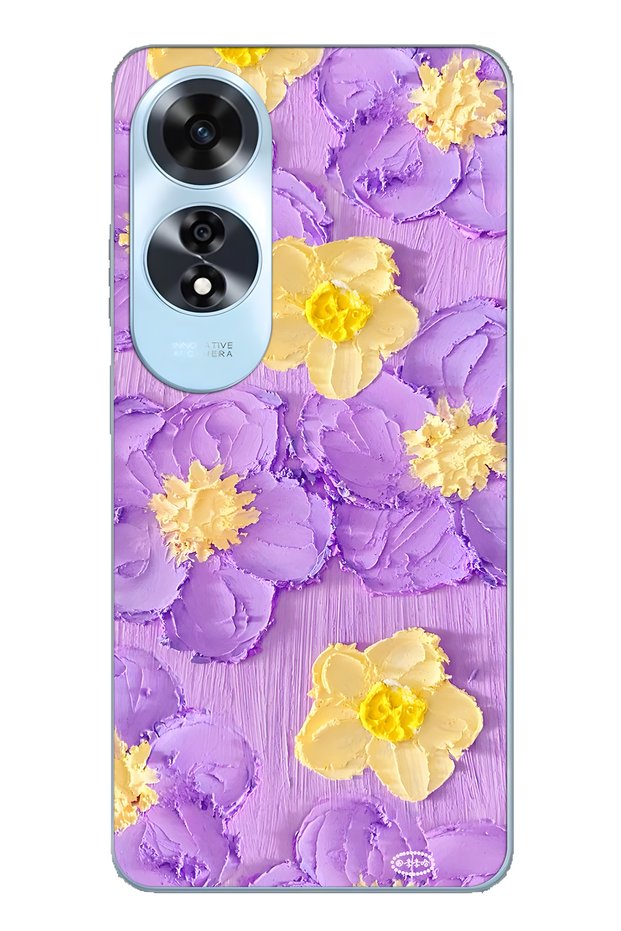 Oppo A60 Compatible Purple Yellow Floral Print Transparent Phone Case