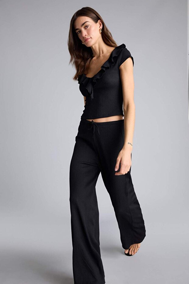 Wide Leg Wrinkled Textured Trousers H1595Ax26Sm