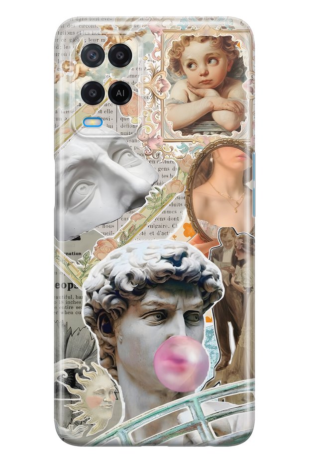 حافظة هاتف شفافة متوافقة مع هاتف أوبو A54 من طراز Renaissance Collage منقوش