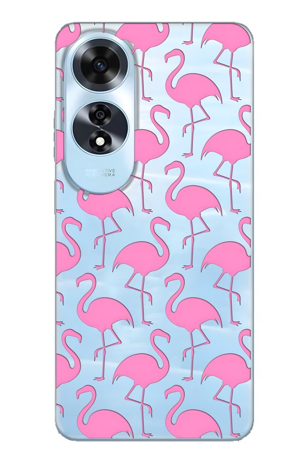 Oppo A60 Compatible Flamingo Patterned Transparent Phone Case