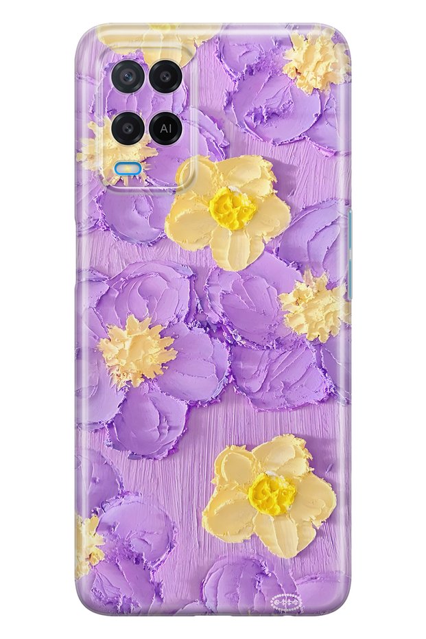 Oppo A54 Compatible Purple Yellow Floral Print Transparent Phone Case