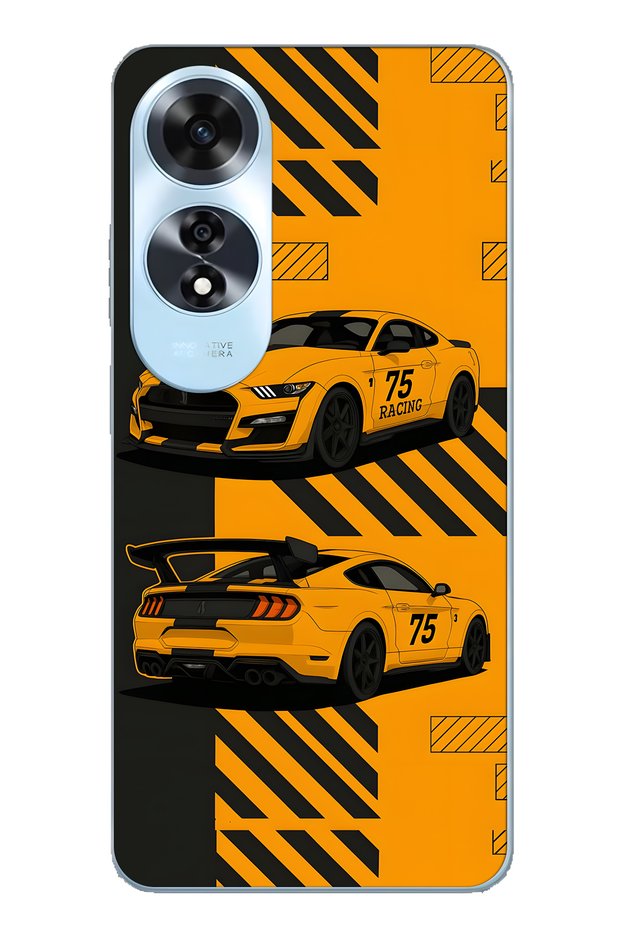 Oppo A60 Compatible Yellow Racing Car Patterned Transparent Phone Case