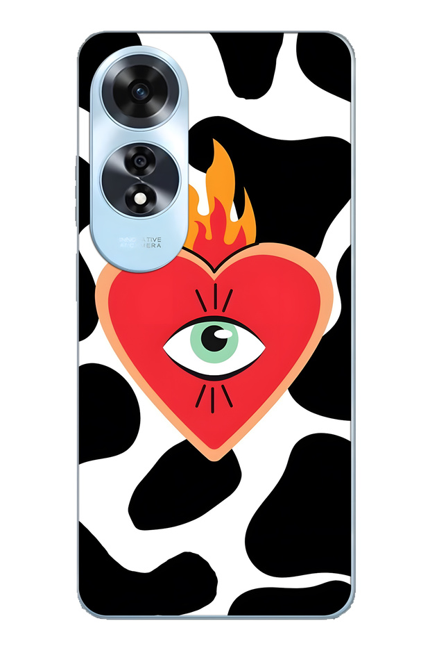 Oppo A60 Compatible Flame Heart Patterned Transparent Phone Case