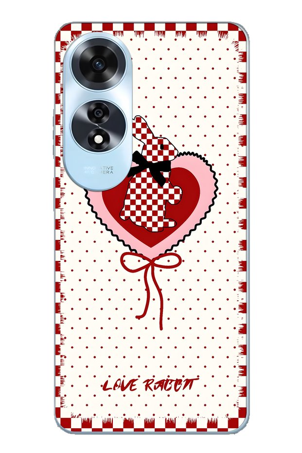 Oppo A60 Compatible Red Checked Rabbit Patterned Transparent Phone Case