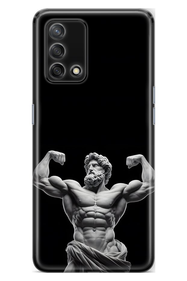 Oppo A74 Compatible Ancient Statue Muscular God Patterned Transparent Phone Case
