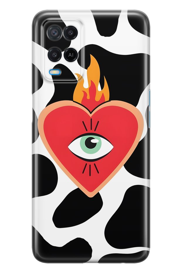 Oppo A54 Compatible Flame Heart Patterned Transparent Phone Case