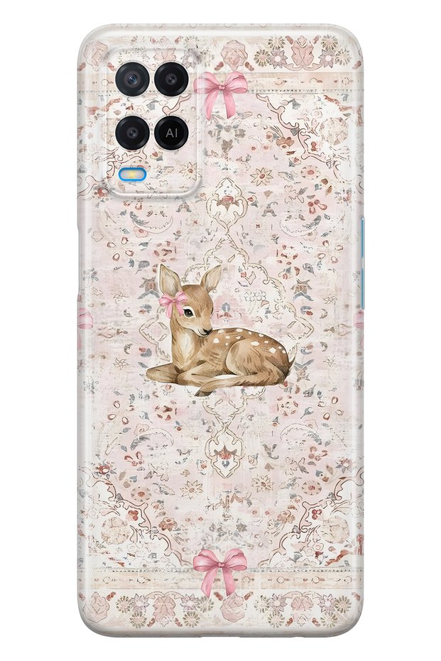 Oppo A54 Compatible Deer and Bow Patterned Transparent Phone Case
