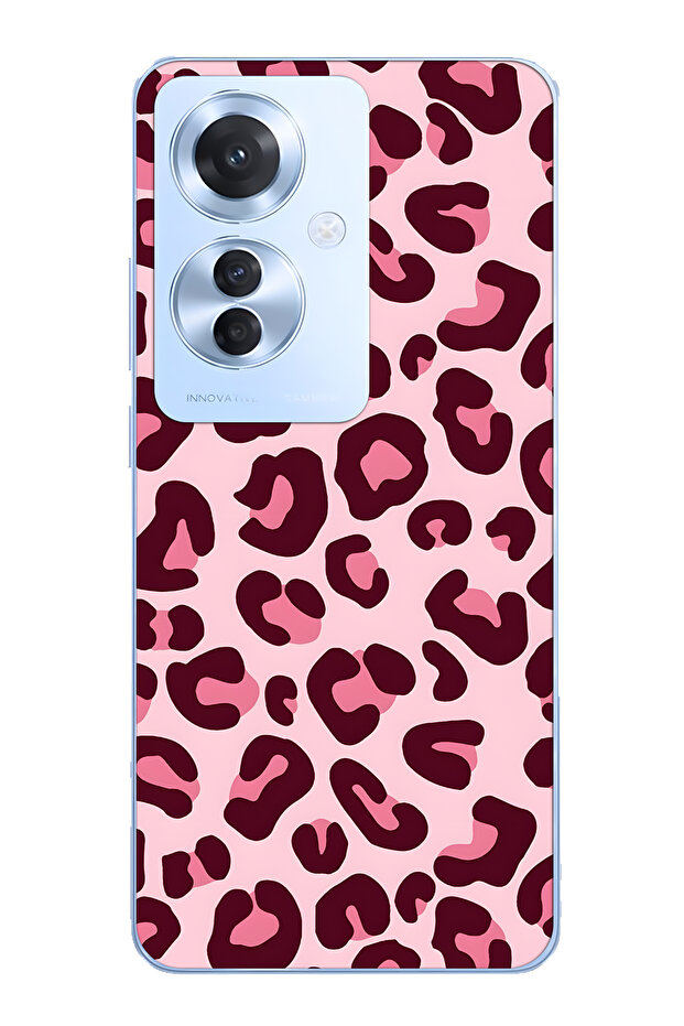 Oppo Reno 11F 5g Compatible Pink Transparent Phone Case Pack of Leopard Printed