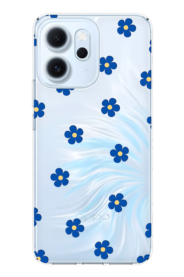 Oppo Reno 14F Compatible Blue Floral Print Transparent Phone Case