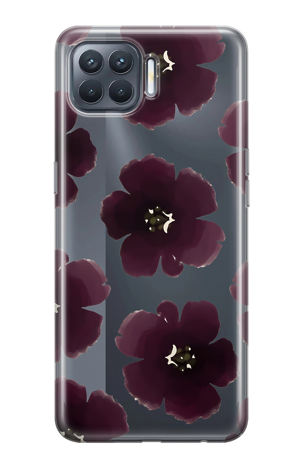 Oppo Reno 4 Lite Compatible Purple Floral Print Transparent Phone Case