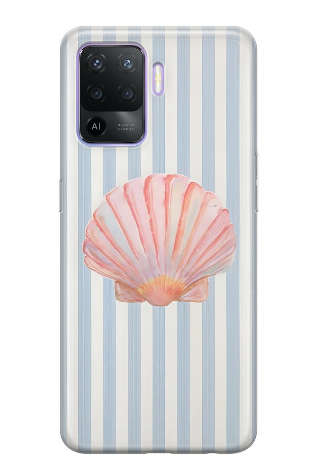 حافظة هاتف شفافة متوافقة مع هاتف أوبو رينو 5 لايت من نوع Sea Shell منقوش