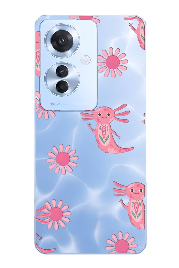 Oppo Reno 11F 5g Compatible Pink Axolotl Patterned Transparent Phone Case