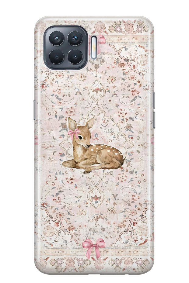 Oppo Reno 4 Lite Compatible Deer and Bow Patterned Transparent Phone Case