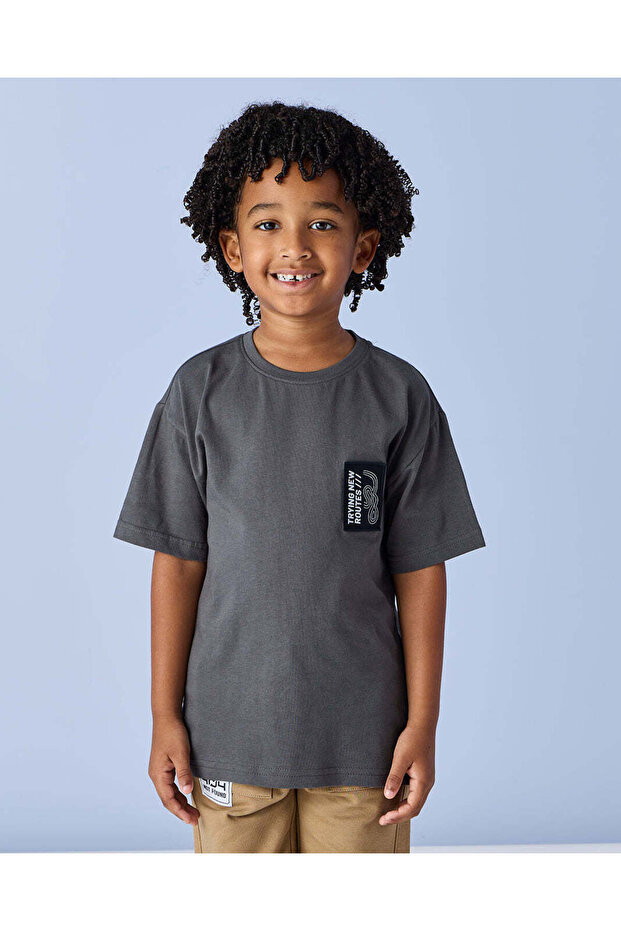 Boys Charcoal Graphic Print T Shirt