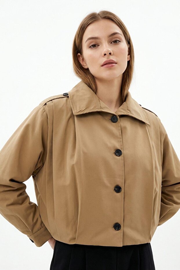 Camel Buttoned Long Sleeve Jacket 60530 - 2