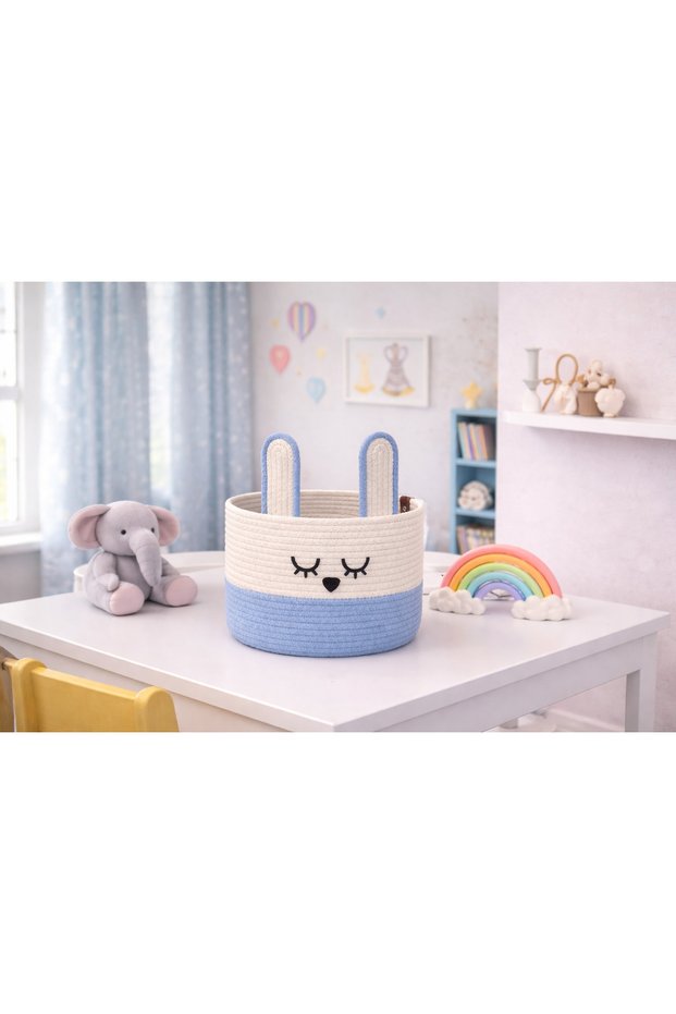 Rabbit Ear Knitted Basket, Decorative Organizer Basket, Baby Room Toy Basket 20X18 cm