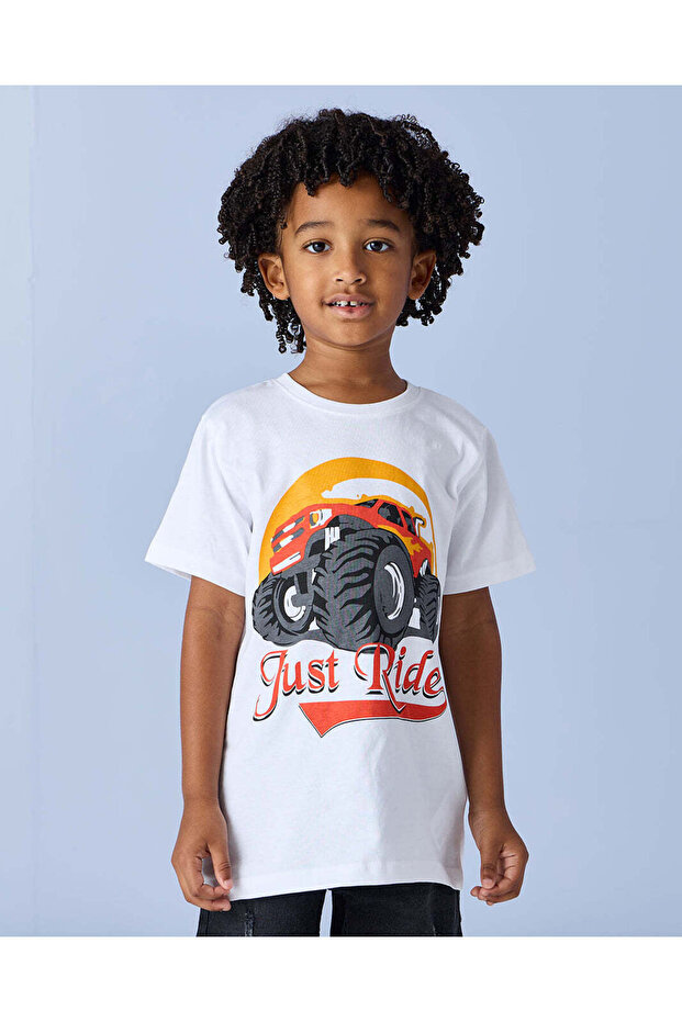 Boys White Printed T-Shirt