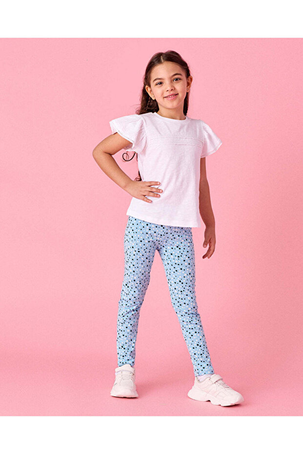 Girls Blue Printed Leggings