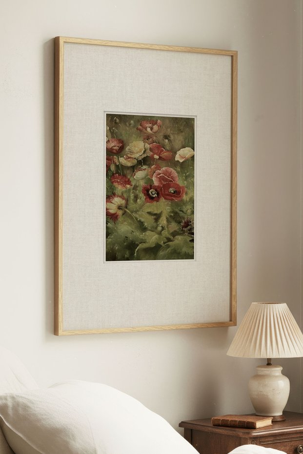 1 Piece Classic Flower Garden Vintage Painting with Natural Wooden Frame