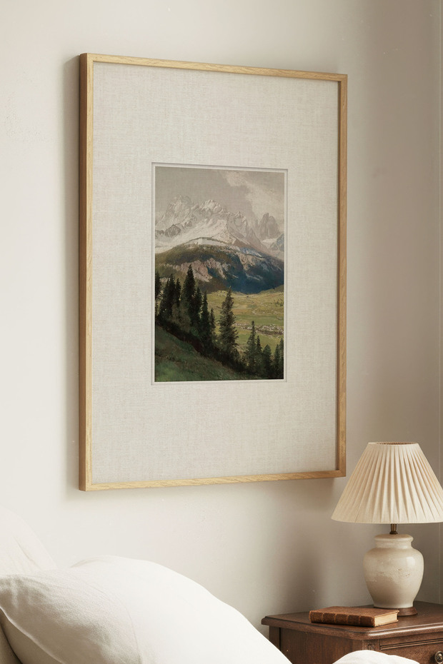 1 Piece Natural Wooden Framed Forest Scene Vintage Painting