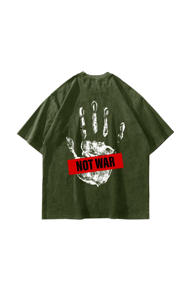 تيشيرت Not War مطبوع كبير الحجم للجنسين باللون الأخضر قابل للغسل