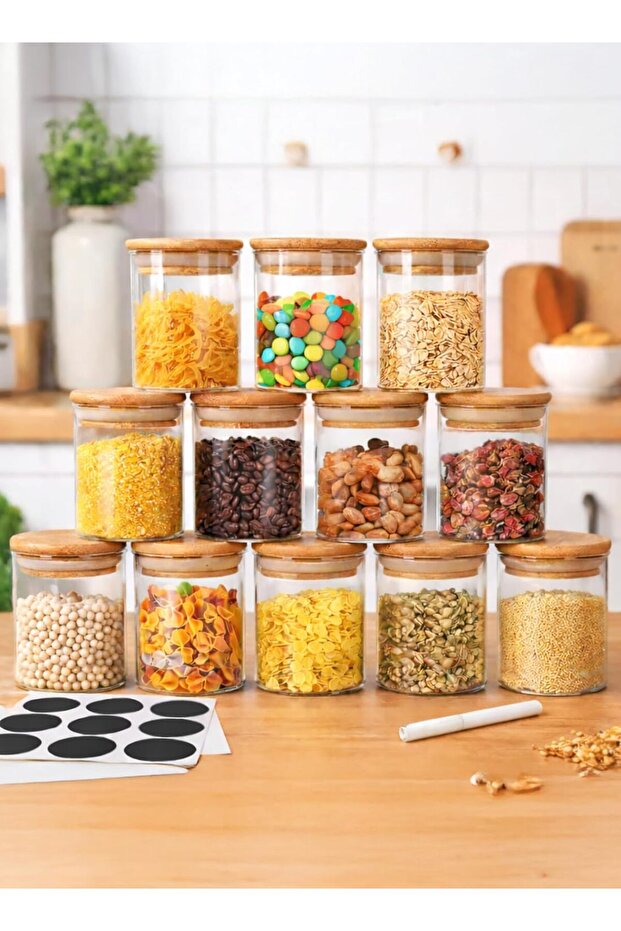 12-Piece Mini Spice Jar Set – Airtight Bamboo Lids, 287ML Clear Containers with Labels