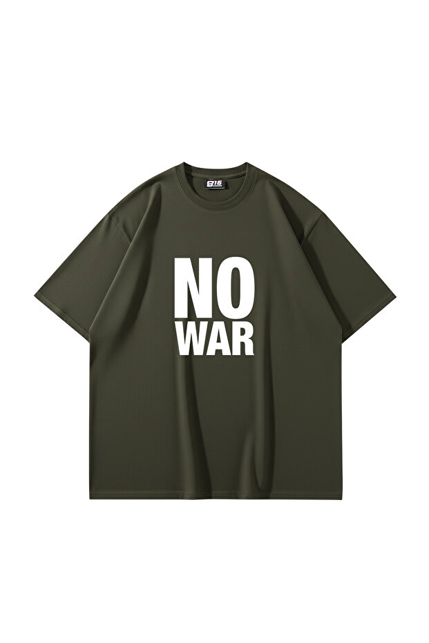 تيشيرت No War مطبوع كبير الحجم للجنسين باللون الكاكي