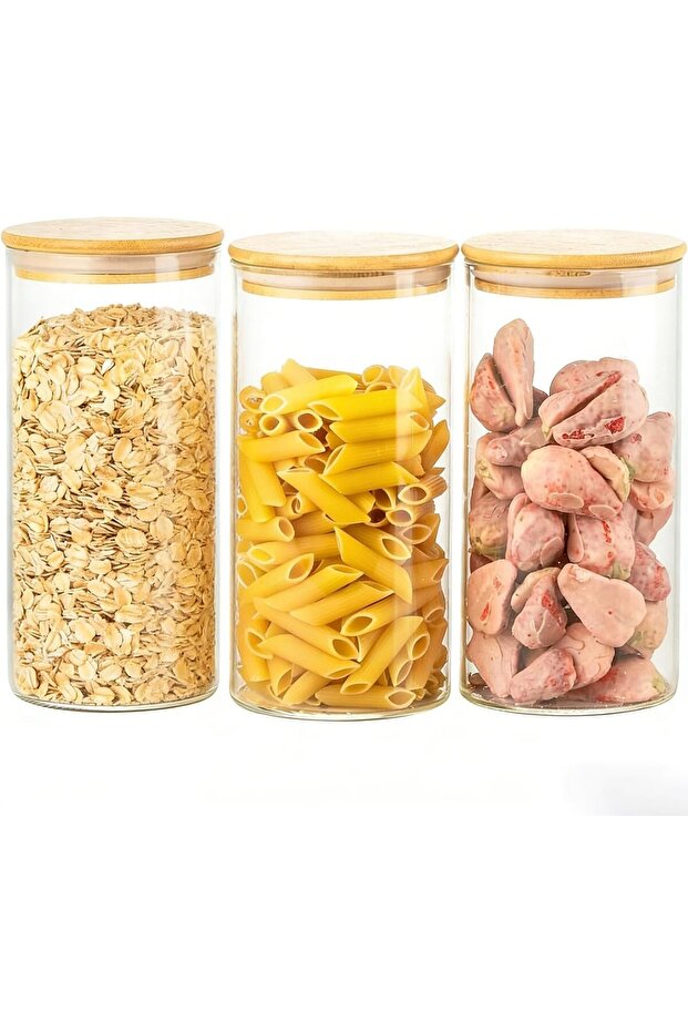 3PCS Food Storage Jar with Bamboo Lids, Food Grade Acrylic Canister Storage 1335ml