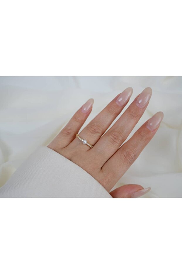Yzk369 Pearl-Detail Fine Stone Gold Adjustable Ring