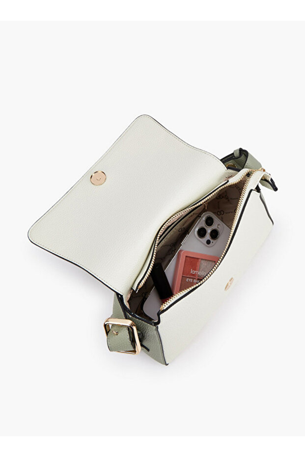 Textured Panel Shoulder Bag with Button Closure - 7