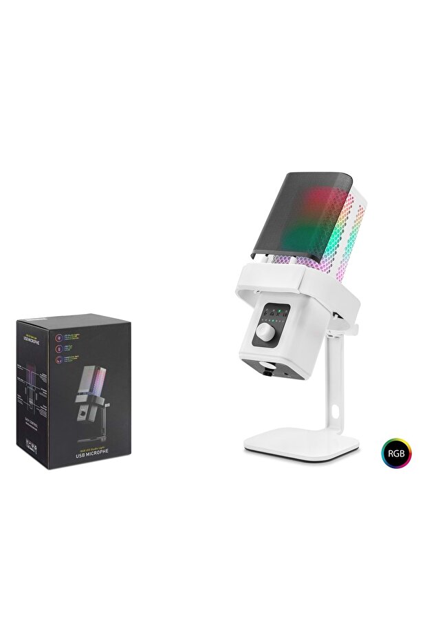 ميكروفون سطح المكتب M6W للألعاب بتقنية RGB من النوع C بتردد 192 كيلو هرتز و24 بت باللون الأبيض