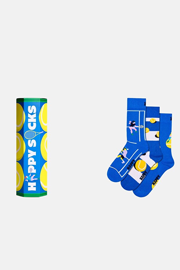 - Multi-Colored Tennis Patterned 3-Piece Cotton Sock Set