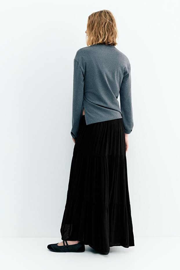 Panel detaylı midi etek - 5