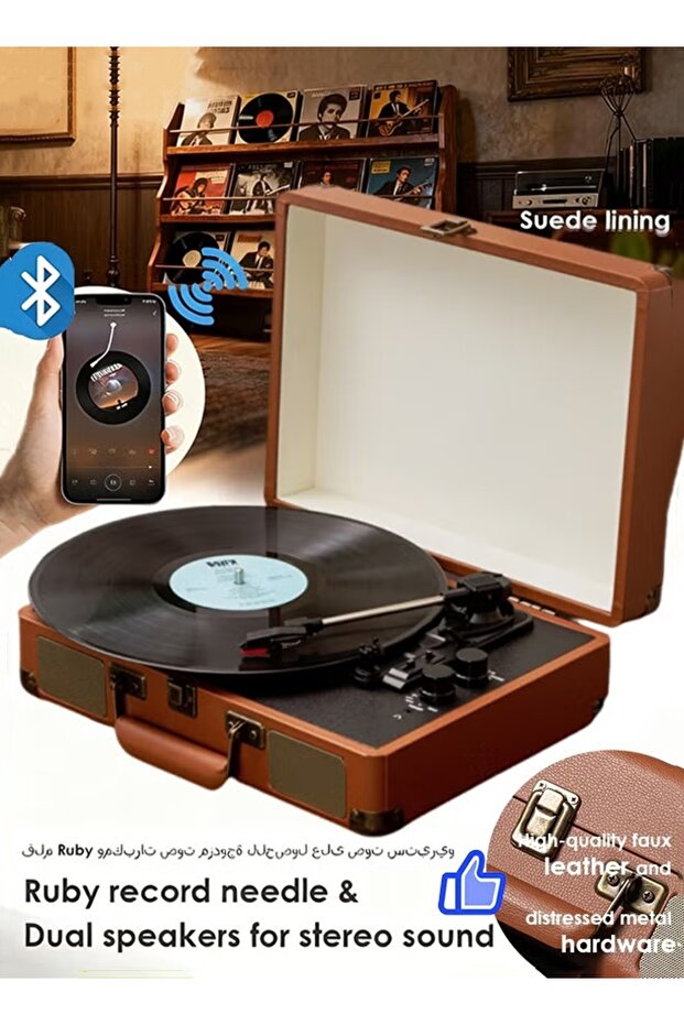 3 Speed Turntable Record Player USB/ TF/ Bluetooth Suitcase Records Record Player Built-in 2 Speaker