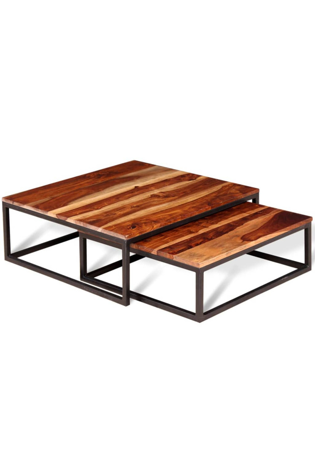 Set of 2 stackable coffee tables, solid sheesham wood
