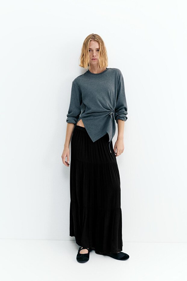 Panel detaylı midi etek - 1