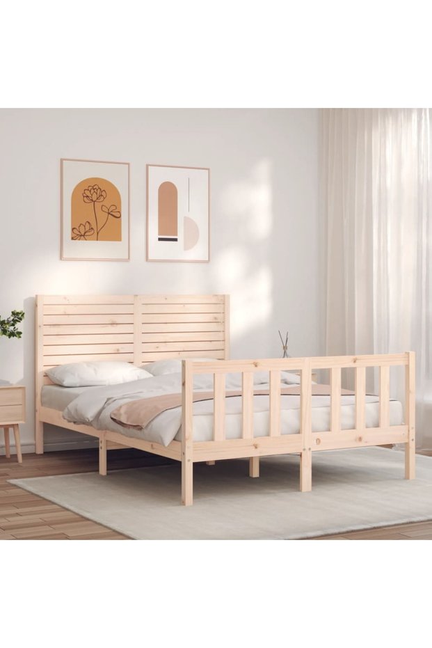 Bed frame with headboard, 140x190 cm, solid wood