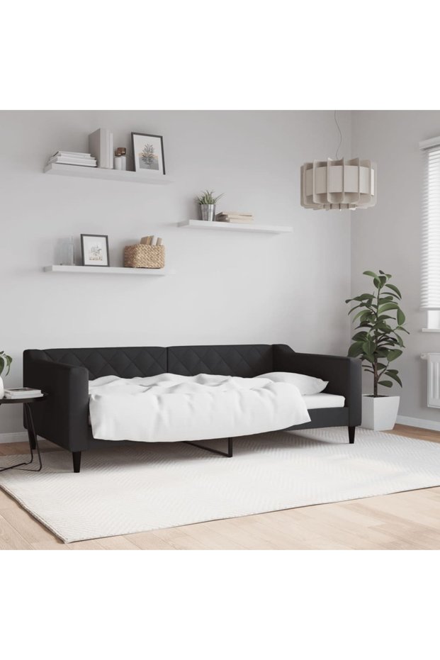 Bed frame, black, 90x190 cm, textile