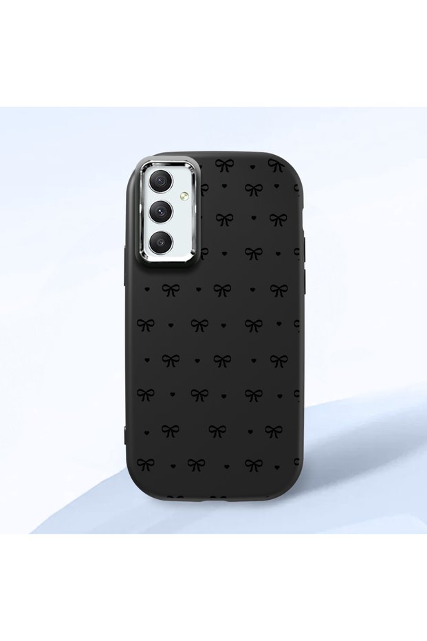 Samsung Galaxy A34 Compatible Camera Protected Black Soft Silicone Phone Case Bowknot Patterned