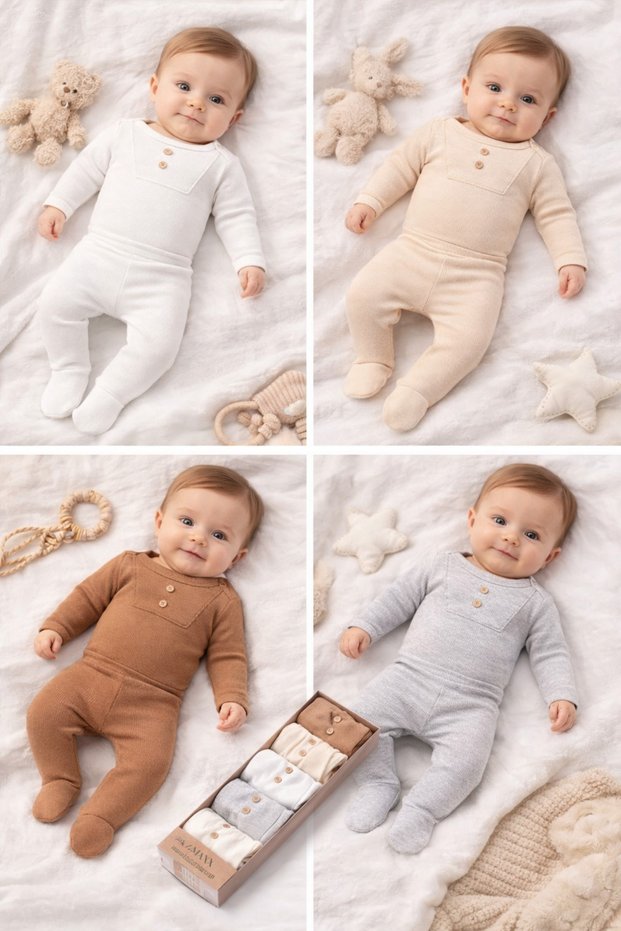 Full Newborn Baby 0-3 Months 3-6 Months Set with Bodysuit and Booties, Boxed Set of 5 (100% Cotton Standard and Low Weight Birth Baby Size)